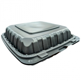 Primo - Hinged Container, 9&quot; MFPP Black with 1 Compartment, 150 count