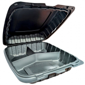 Primo - Hinged Container, 9&quot; MFPP Black with 3 Compartments, 150 count