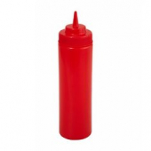 Winco - Squeeze Bottle, 12 oz Red Plastic, Wide Mouth