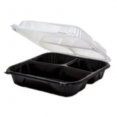 Genpak - ProView Container with 3 Compartments, 9.5x9.13x2.78 PP Plastic Black Base with Close-Off H