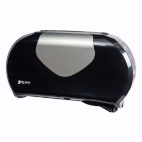 San Jamar - Toilet Tissue Dispenser, Black and Silver Plastic, Holds 2 9&quot; Rolls