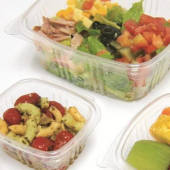 Deli Container with Hinged Lid, 64 oz Clear RPET Plastic, 200 count