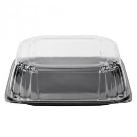 Sabert - UltraStack Platter Combo, 14.1&quot; Square Black Base with 3&quot; Clear Dome Lid, 25/25 count