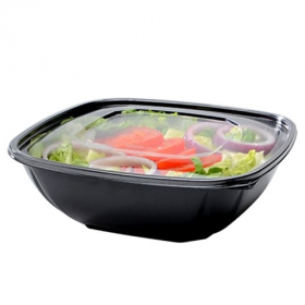Fineline Settings - Super Bowl Plus Flat Lid, Fits 80-160 oz Square Black, Clear PETE Plastic, 50 co