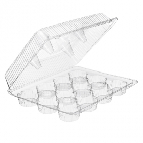 Inline Plastics - SureLock Hinged Lid Muffin/Cupcake Container holds 12, Clear PET Plastic, 13x10x4