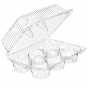 Inline Plastics - SureLock Hinged Muffin/Cupcake Container, Holds 6, 10x7x4 Clear PET Plastic, 300 c
