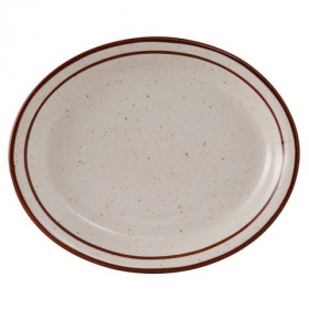 Tuxton - Bahamas Platter, 13.25x10.5 Oval Eggshell with Brown Speckles, 12 count