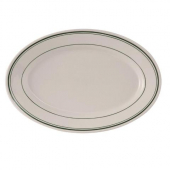 Tuxton - Green Bay Oval Platter, 10.5x7.375 Eggshell with Green Bands