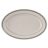 Tuxton - Green Bay Oval Platter, 13.5x9 Eggshell with Green Bands, 8/500 count