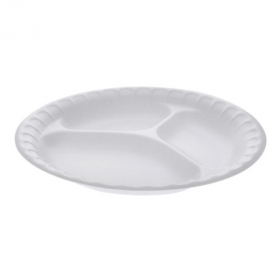 Pactiv - Plate, 9&quot; 3-Compartment White Non-Laminated Foam, 500 count
