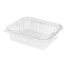Inline Plastics - Safe-T-Fresh Container, 48 oz Tamper Evident Tear Strip Lock, Clear PET Plastic Hi