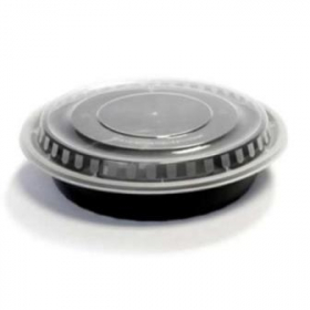 TTM - Food Container, 24 oz Round PP Black Base with Clear Lid, 7.25x7.25x2.25, 150 count