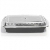 TTM - Food Container, 28 oz Rectangle PP Black Base with Clear Lid, 8.75x6.25x2.25, 150 count