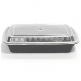 TTM - Food Container, 28 oz Rectangle PP Black Base with Clear Lid, 8.75x6.25x2.25, 150 count