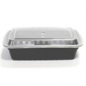 TTM - Food Container, 32 oz Rectangle PP Black Base with Clear Lid, 8.75x6.25x2.5, 150 count