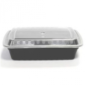 TTM - Food Container, 32 oz Rectangle PP Black Base with Clear Lid, 8.75x6.25x2.5, 150 count