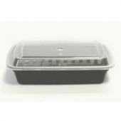 TTM - Food Container with 3 Compartments, 33 oz Rectangle PP Black Base with Clear Lid, 150 count