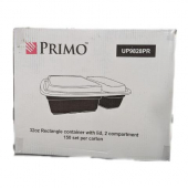 Primo - Food Container, 32 oz Rectangular Black Base with 2 Compartments with Clear Lid, 150 count