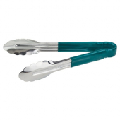 Winco - Tongs, 9" Stainless Steel Cold Service Tong, Green Plastic Handle, Heavy Duty, each