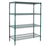 Winco - Wire Shelving Set, 24x48x72 Green Epoxy Coated with 4 Shelves