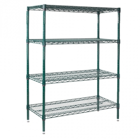 Winco - Wire Shelving Set, 18x48x72 Green Epoxy Coated with 4 Shelves
