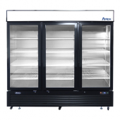 Atosa - Merchandiser Cooler, 3 Glass with 12 Shelves and 2&quot; Castors, 69.5 Cu Ft, 89.9x31.5x81.2 Blac