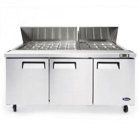 Atosa - Mega Top Sandwich Prep Table, 3 Solid Doors with 3 Shelf and 4 3&quot; Castors, 72.7x34x44.25 Sta