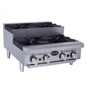 Royal Range - Step-Up Hotplate with 4 Gas Burners and 12x12 Cast Iron Grates, 18x24x30.5 Stainless S