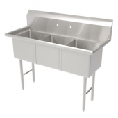 GSW - Sink with 3 Compartments and No Drain Board, Bowl Size 24x24x14 Stainless Steel, each