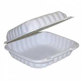 Pactiv - EarthChoice Food Container, 8x8 1 Compartment Hinged White