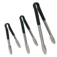 Winco - Tongs, 12&quot; Stainless Steel Cold Service Tong, Black Plastic Handle, Heavy Duty