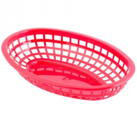 Tablecraft - Basket, Red Oval Plastic, 9.375x6x1.875