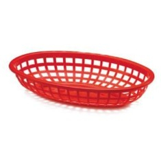 Tablecraft - Basket, Oval, Red Plastic, 7.75x5.5x1.875