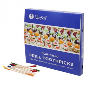 KingSeal - Bamboo Club Frilled Toothpicks, 3.75&quot; Assorted Colors, 10/1000 count