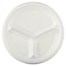 Genpak - Plate, 10&quot; Laminated 3 Compartment Plate, White