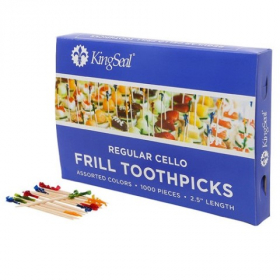 KingSeal - Bamboo Regular Frilled Toothpicks, 2.5&quot; Assorted Colors, 10/1000 count