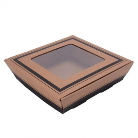 Catering Tray with Window Lid, 15x15x3.75 Corrugated Kraft