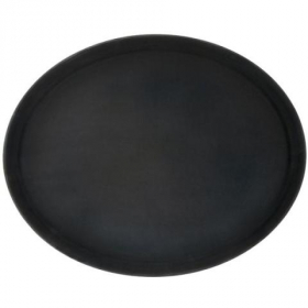 Winco - Serving Tray, 27x22 Oval Black Easy-Hold Rubber-Lined