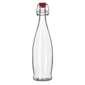 Libbey - Beverage Service Bottle with Red Wire Bail Lid, 33.875 oz Glass, 6 count