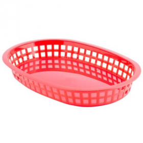 Tablecraft - Basket, Red Oval Plastic, 10.5x7x1.5