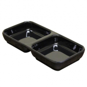 Sauce Dish with 2 Compartments, 4 oz Black Melamine, 6x3 Rectangular, 12 count