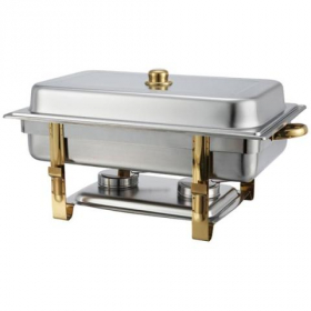 Winco - Malibu Chafer, 8 Quart Full Size Stainless Steel with Gold Accent