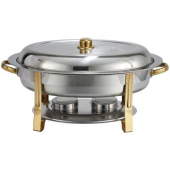 Winco - Malibu Chafer, 6 Quart Oval Stainless Steel with Gold Accent