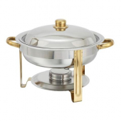 Winco - Malibu Chafer, 4 Quart Round Stainless Steel with Gold Accent