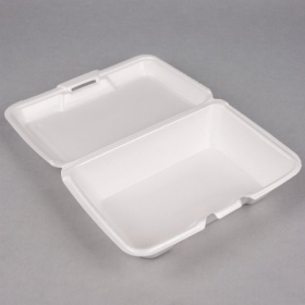 Genpak - Container, 9&quot; Large, Deep All Purpose Foam Hinged Container, White, 9.19x6.5x2.875