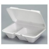 Genpak - Container, 9&quot; Large, Deep 2 Compartment All Purpose Foam Hinged Container, White, 9.19x6.5