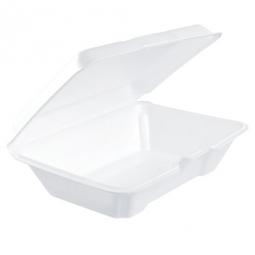 Dart - Container, 1 Compartment, White Foam Hinged with Lid, 9.3x6.4x2.9, 200 count