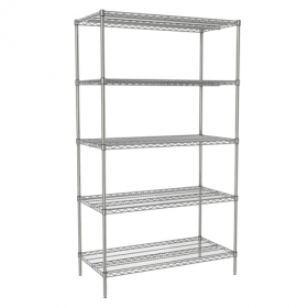 Nexel - Starter Shelving Unit, 48x24x74 Wire with 5 Shelves, 4 Posts and Plastic Clips, Electro-Plat