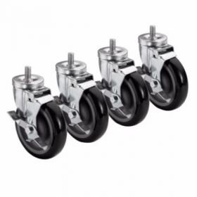 Krowne Metal - Casters, 1&quot; 13 Threaded Stem Caster, 5&quot; Wheel with Brake, 4 count
