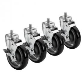 Krowne Metal - Casters, 5/8&quot; 11 Threaded Stem Caster, 5&quot; Wheel with Brake, 4 count